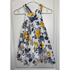 Joie Girls Sundress White Yellow Floral Lined Handkerchief Hem Dressy Party 4T